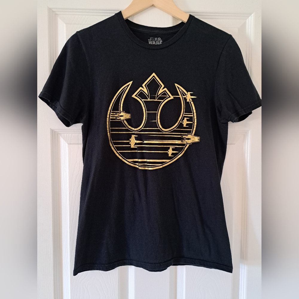 Star Wars Fifth Sun Gold Foil Rebel Alliance Black T-Shirt~ Men's Small